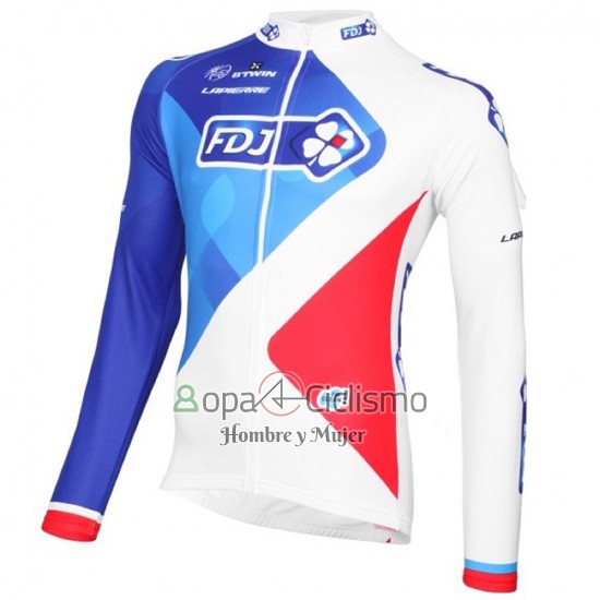 Fdj Ropa Ciclismo Culotte Largo 2016 Mangas Largas Blanco y Azul